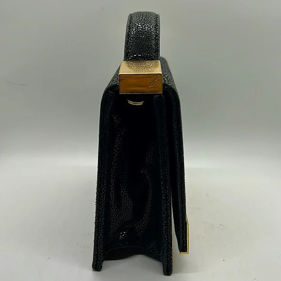 Brian Atwood Gorgeous Vintage Black Leather Evening Clutch Purse Bag ❤️❤️ - Picture 4 of 11